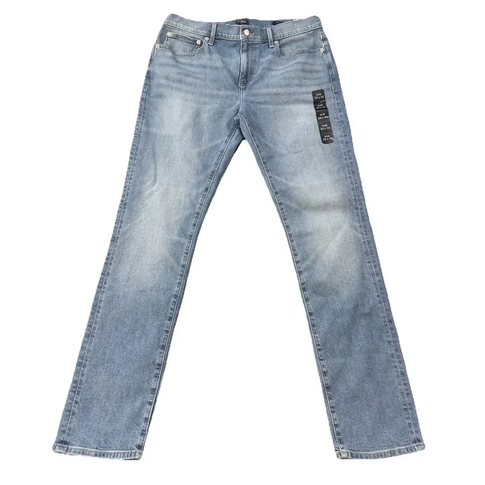 J.Crew‎ Mens Slim Signature Flex Jeans Light Wash Denim Blue 34x34 Stretch NWT
